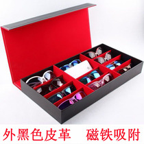  High-end leather 8-grid glasses storage box 12-grid 18-grid sunglasses display box Multi-grid large sunglasses box finishing box