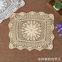 Auspicious Home Handmade Crochet Crochet Nostalgic American Country Long Square Hollow Woven Table Pad Rice White