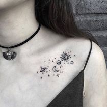 BYZHENZI Hazelnut Honpo planet moon star line clavicle small fresh ankle tattoo sticker hand tattoo