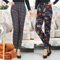 Middle Aged Girl Pants Plus Suede Thickened Cotton Pants Mom Dress Tightness High Waist Warm Pants Flower Color Beating Bottom Long Pants Wear inside and outside