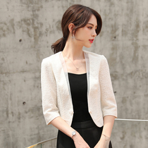 Lace cardigan seven-point sleeve small suit womens coat short shoulder 2021 Spring and Autumn New with skirt suit outside