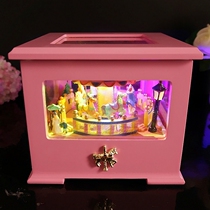  Luminous wooden carousel music box Wooden music box Creative birthday gift girl children Sky City