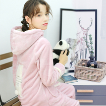 Hooded pajamas female winter coral velvet flannel home clothes sweet and cute with hat thick autumn Hair Bear