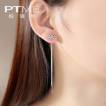 Sterling silver earrings female temperament Korean simple Joker long round face tassel earrings Super fairy Net red ear jewelry thin