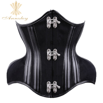  Annzley Black cotton 24 steel-bone horns buckle waist belt corset waistcoat dress corset waistcoat
