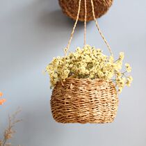 A hanging basket dried flowers and rattan round basket Wicker hanging basket round hanging basket zakka