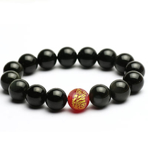 Beya Black Shining Stone Bracelet Zodiac Dragon Snake Belonging to the Peoples Guardian God Pu Xian Bodhisattva red Manau Single Pearl Handout