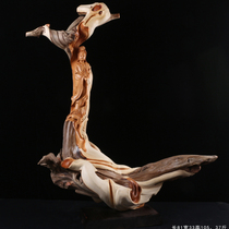 Natural accompanying Taihang Mountain carving Cliff Cypress root carving ornaments large Guanyin Buddha statue boutique wood carving crafts