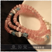 Buddha brand chain Thai Buddha brand special hanging chain 6mm8mm white powder Cats Eye Stone Blue Velvet crystal Gold Silver Womens model