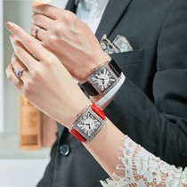 Guanqin square r watch mens fashion real belt Womens diamond Swiss watch waterproof personality trend couple