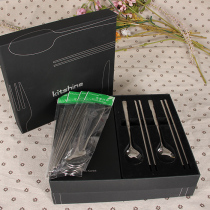 Korea Import kitshine Stainless Steel Chopstick Spoon Gift Box Kit 6 pieces 18-10 Stainless Steel Chopstick Spoon Gift