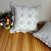  Traditional handmade crochet three-dimensional flower cotton garden forest cushion car pillow cover beige
