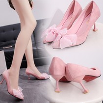 2021 Spring High Heel Heel Pointed Womens Shoes Joker Womens Single Shoes Shallow Lace Low Top Shoes