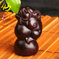 Small leaf red sandalwood Pixiu gourd handle piece wooden hand carved text play piece Fulu Mahogany crafts