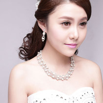 Clearance] Bride Necklace Wedding Accessories Wedding Atmosphere Ear Clip Two Piece Set Pearl TL013