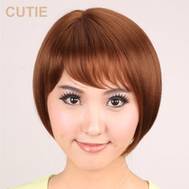 Jie drip wig short hair fluffy oblique bangs bobo head wave head short straight hair temperament OL type high temperature Silk