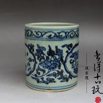 Shod Jingdezhen porcelain imitation ancient green flower porcelain ware pen holder antique ancient play collector residence decorative process pendulum piece