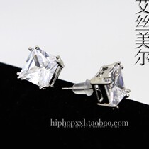 White 4MM AAA Zircon Hip Hop Earrings hiphop bling cz stud Earring