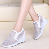 2022 new spring and summer breathable mesh shoes inner heightened small white shoes slip-on mesh shoes womens flat casual shoes