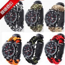 Warriors 2 outdoor thermometer compass woven umbrella rope watch bracelet climbing table knife belt custom equipment