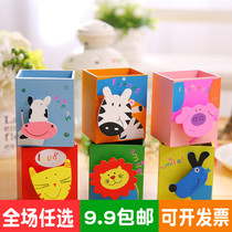 Cartoon wooden pen holder creative desktop containing box student stationery wholesale cute animal multifunctional shelf