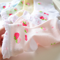 Q026 Summer Children Socks Mesh Lace Strawberry Thin Cotton Pure Cotton Loose Mouth Socks Soft Breathable Woman Baby Socks