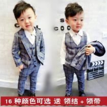Childrens clothing Autumn and winter childrens baby boy plaid suit suit suit Vest trousers three-piece suit Flower girl dress tide