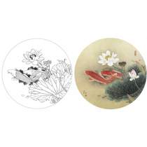  Gongbi painting white sketch background draft hook line physical print draft Luyu Nian lotus carp 42*42 with color map 326T