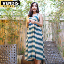 VENDIS EXTREME Korean SUSPENDER Sexy Boho DEEP V CHEST PAD LARGE skirt Beach dress Blue