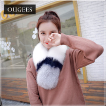 Ogezi 2019 winter new whole leather fox fur grass scarf female Korean version contrast color bib wild collar