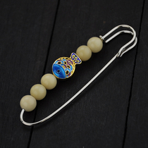 Retro cloisonne small fish red agate White Jade Bodhi brooch pin sweater open evil hand jewelry