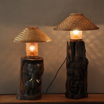 Thai Crafts Solid Wood Engraving Creative Table Lamp Southeast Asia Hotel Clubhouse Hem Decorative Lamps