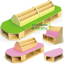 Kindergarten early education library combination bookcase with stool Pinus sylvestris book rack ws