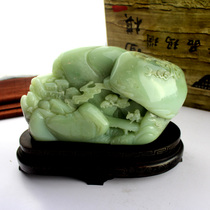 Natural Dushan jade stone hand-carved wind and snow night return green living room Feng Shui Town House Ruyi jade ornaments