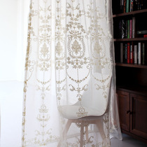 Embroidery Nordic simple curtain screen curtain partition Living room bedroom balcony Cotton and linen white curtain screen ins sand material