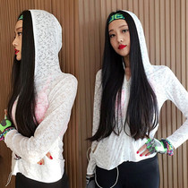 Goddess autumn and winter transparent dark flower sports elastic leisure fitness yoga clothing zipper long sleeve hooded jacket sunscreen clothing