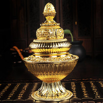 Tibetan Buddhist supplies gold-plated eight auspicious rice box multi-layer law instruments Buddha height 16cm