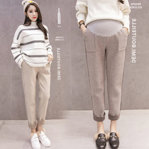Pregnant women pants autumn and winter 2021 New Korean version wear woolen trousers casual Haren pants pregnant women winter belly pants