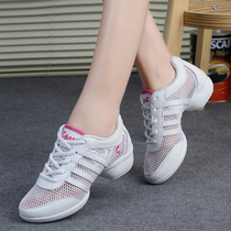 Square dance shoes summer Women adult dance shoes soft soles single Net modern dance shoes sailors white leather dance