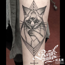 Breaking wave tattoo stickers oldschool prick flower arms ins Wind cat literary geometric Net red lasting black and white realistic
