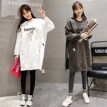 Winter Korean version of large size sweater long line deer print plus velvet thick fat MM round neck loose sweater women