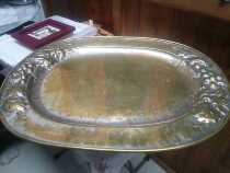  French 1900 copper silver-plated macer high-end huge tray antique art has the name of a craftsman
