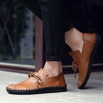 Spring Mens Bean Shoes Men Genuine Leather Youth Han Edition 100 Hitch Fashion Sloth People Handmade Casual Leather Shoes Man Tide Shoes
