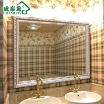 European solid wood bathroom mirror Bathroom mirror wall-mounted toilet toilet bathroom wall-mounted makeup Household retro