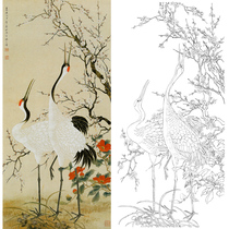 Gongbi painting white drawing background Plum blossom crane Chen Zhifo physical print draft 66*132 with color map 127T