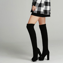 Boots Womens autumn and winter thin stretch boots Over the knee boots thick-heeled cotton boots Womens boots Waterproof platform ultra-high-heeled womens shoes