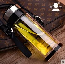 Fuguang crystal glass double layer with lid leak-proof portable filter mesh mens rope water cup business gift Cup