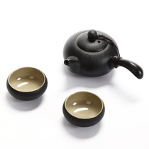 Mingfeng Ceramic Kung Fu Tea set Black pottery Teapot Zen style Black tea cup Cover bowl Simple one pot Two cups Tea set