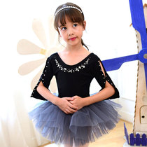 South Korea imported new childrens dance skirt practice dance dress dance skirt long sleeve autumn and winter blue one Tuffy skirt