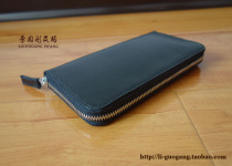Handmade leather custom black first layer vegetable tanned cowhide long zipper wallet clutch zipper handbag